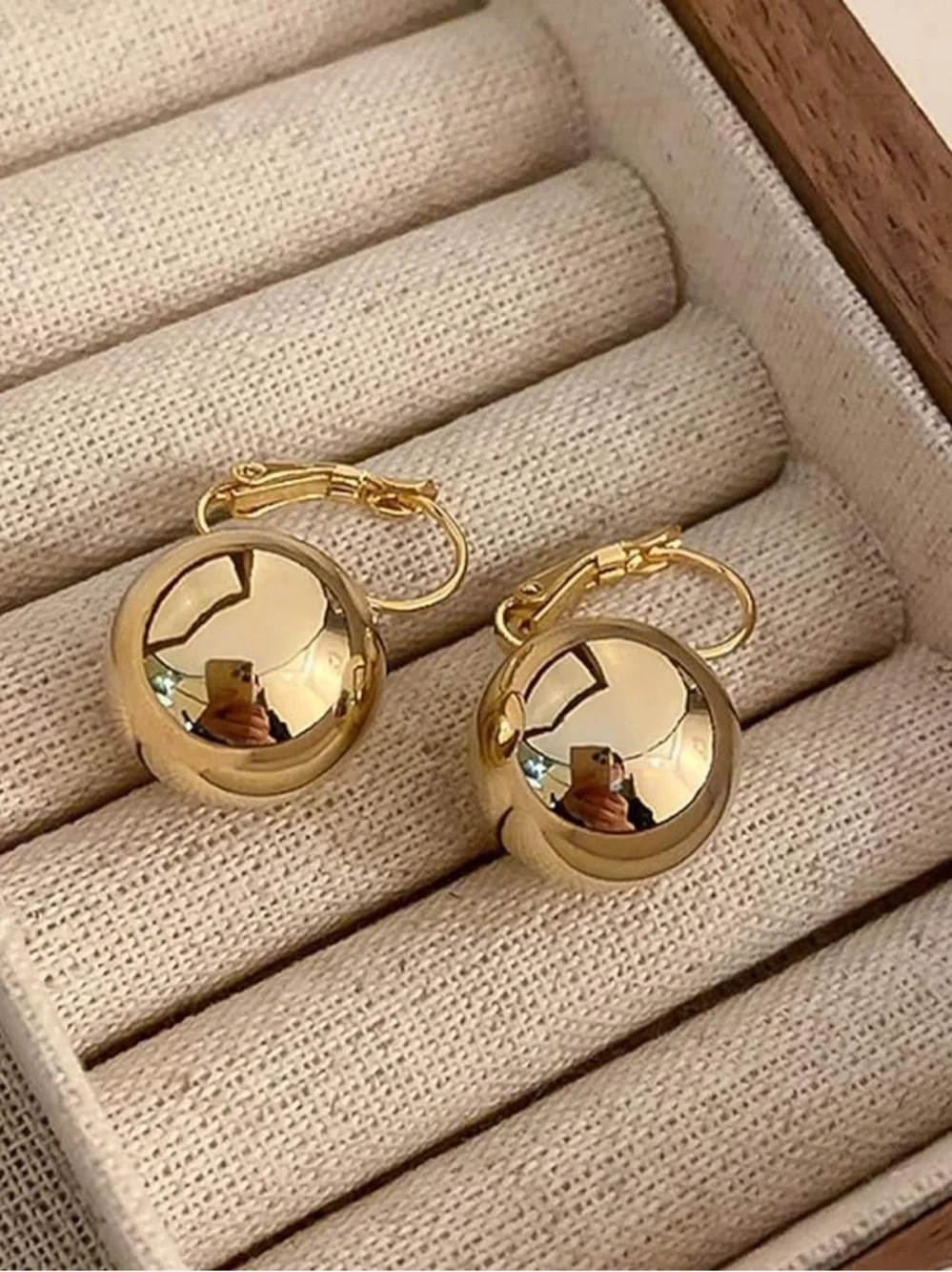 Anthropologie Polished Gold Tone Ball Leverback Earrings